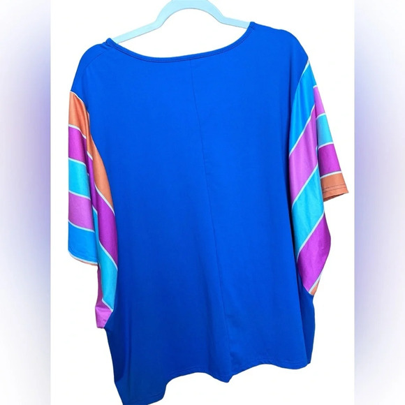 Blue Rainbow Dolman Sleeve V-neck 2X Blouse - Picture 3 of 6